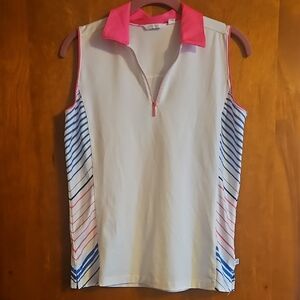 Chic Sleeveless Top with Pink Collar and Blue Stripes